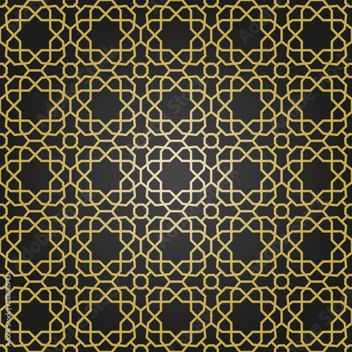 Seamless vector black and golden ornament in arabian style. Geometric abstract background. Pattern for wallpapers and backgrounds