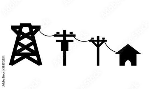 Electric poles that transmit and convert electricity to the house icon line vector.