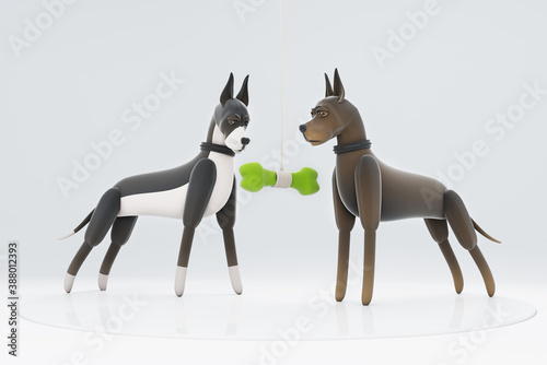 Three-dimensional illustrations of different activities of dogs and kind dogs 
