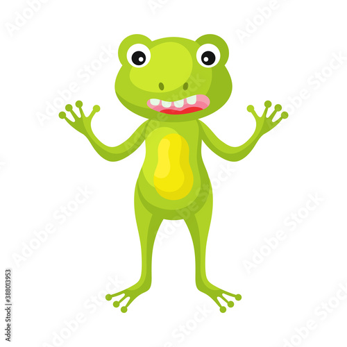 Cute funny frog print on white background. Cartoon animal character for design of album, scrapbook, greeting card, invitation, wall decor. Flat colorful vector stock illustration.
