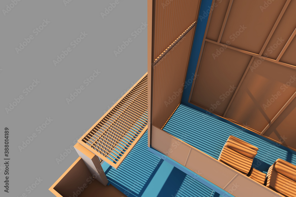 3D illustration showing building design and interior design.
