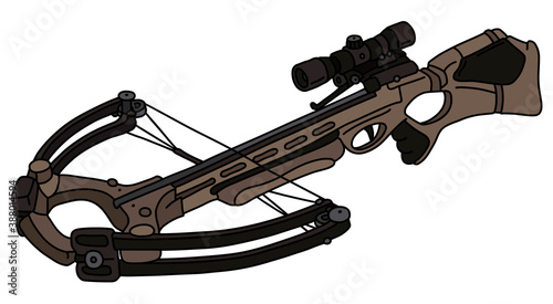 The vectorized hand drawing of a modern sand sport crossbow
