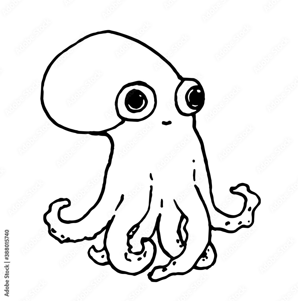 Obraz premium beautiful cute sketch of an octopus. hand drawn vector illustration of sea animal octopus in Doodle style with black line isolated on white background for children's design background