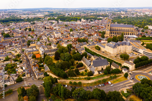 Aerial view of Loches overlooking fortified royal Chateau, France. High quality photo