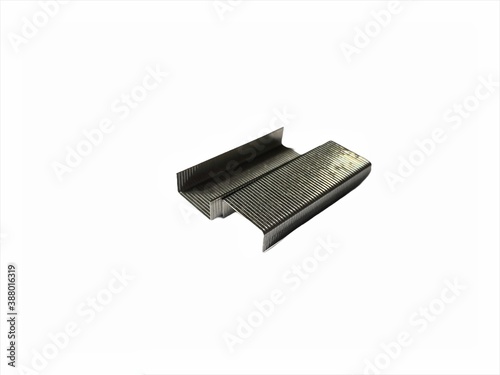 Metal staples for stapler isolated on white background