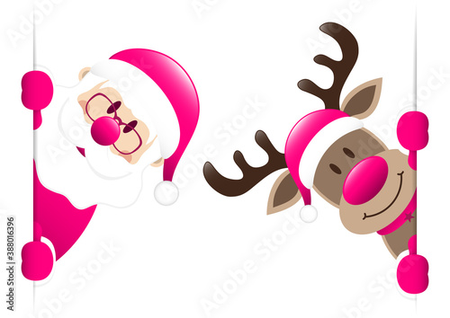 Weihnachtsmann Und Rentier Banner Innen Pink