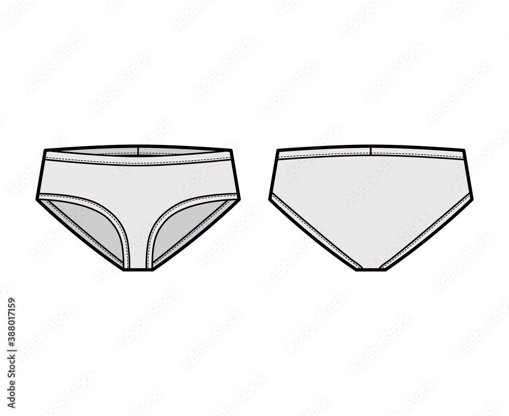 Narrow front Brief underwear technical fashion illustration with