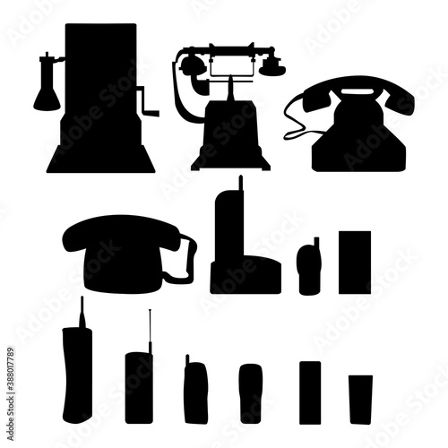 Cellphones technologies evolution . Phones generations from old models with physical keys to modern smart devices with flexible and foldable touchscreen