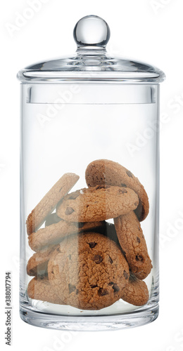 Fotobehang Glass storage jar for cookies isolated on white