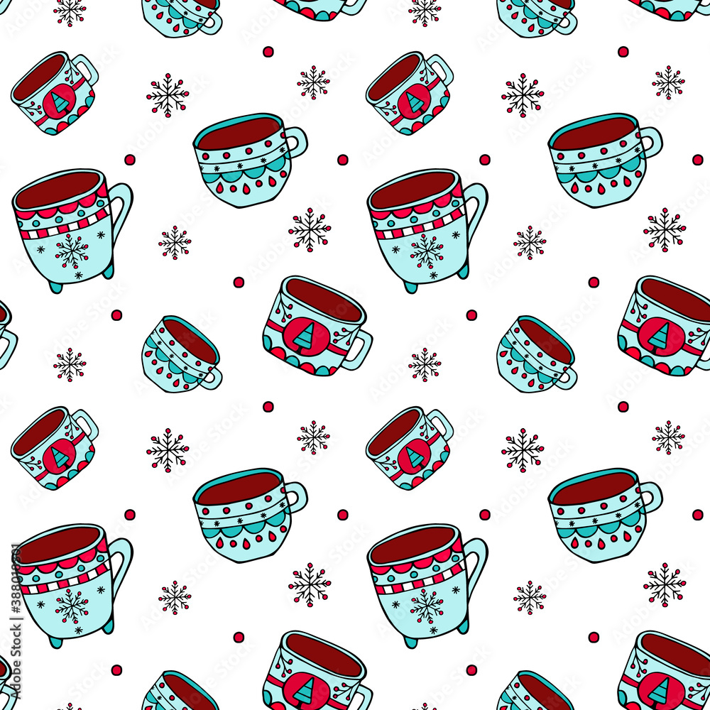 Seamless pattern with cups of coffee illustrations. Winter mood, vector illustration Seamless pattern with cups of coffee illustrations. Winter mood, vector illustration