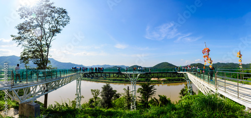 sky walk panorama at Viewpoint new landmark Thailand skywalk, at Phra Yai Phu Khok Ngio Chiang Khan district, Loei Province, Mekong river Thailand and Laos PDR. of a popular tourist attraction