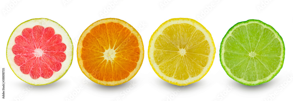 Citrus slice grapefruit orange lemon and lime isolated on white background
