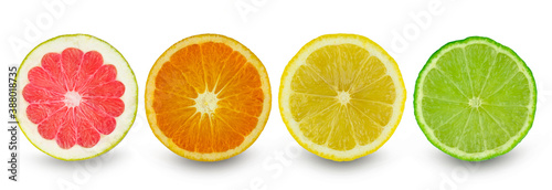 Citrus slice grapefruit orange lemon and lime isolated on white background