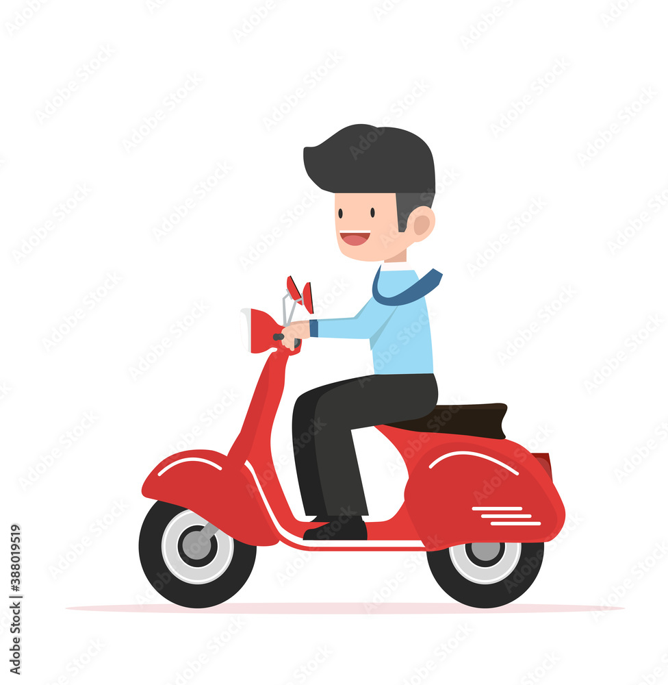 businessman drives to work Flat design