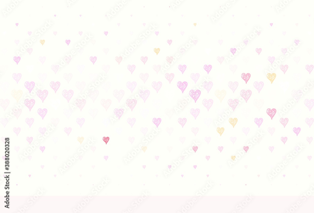 Light Pink, Yellow vector background with hearts.