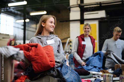 Canvastavla Volunteers sorting out donated clothes in community charity donation center
