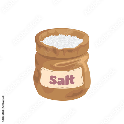 Vector salt in bag isolated on white background. Cartoon flat illustration.