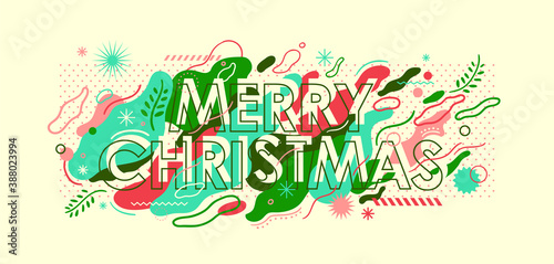 Merry Christmas lettering in colorful abstract style. Vector illustration.