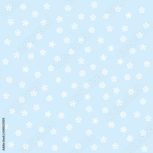 White snowflakes falling on a blue sky background. Vector marketing wallpaper.
