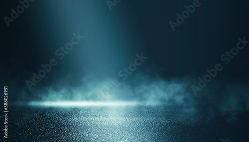 Dark abstract background. Empty dark street background at night. Spotlight reflects on the asphalt. Smoke, fog. 3d illustration © Laura Сrazy