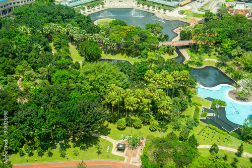 View over the KLCC Park (Malay: Taman KLCC) urban park in Kuala Lumpur City Centre, Malaysia photo