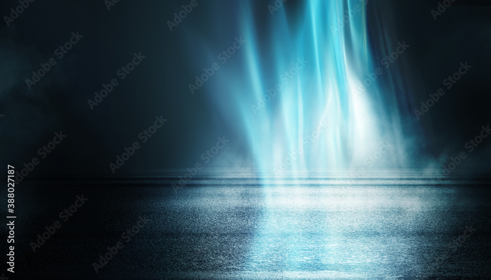 Fototapeta premium Dark abstract background. Empty dark street background at night. Spotlight reflects on the asphalt. Smoke, fog. 3d illustration