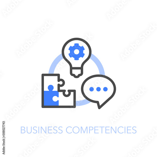 Business competencies symbol with a circle of three competencies - communication, thinking and team building. Easy to use for your website or presentation.