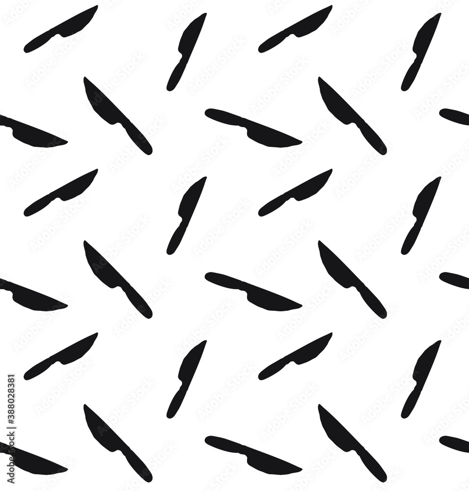 Vector seamless pattern of hand drawn black knife silhouette isolated on white background Vector seamless pattern of hand drawn black knife silhouette isolated on white background