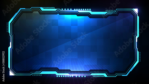 abstract futuristic background of blue glowing technology sci fi frame hud ui