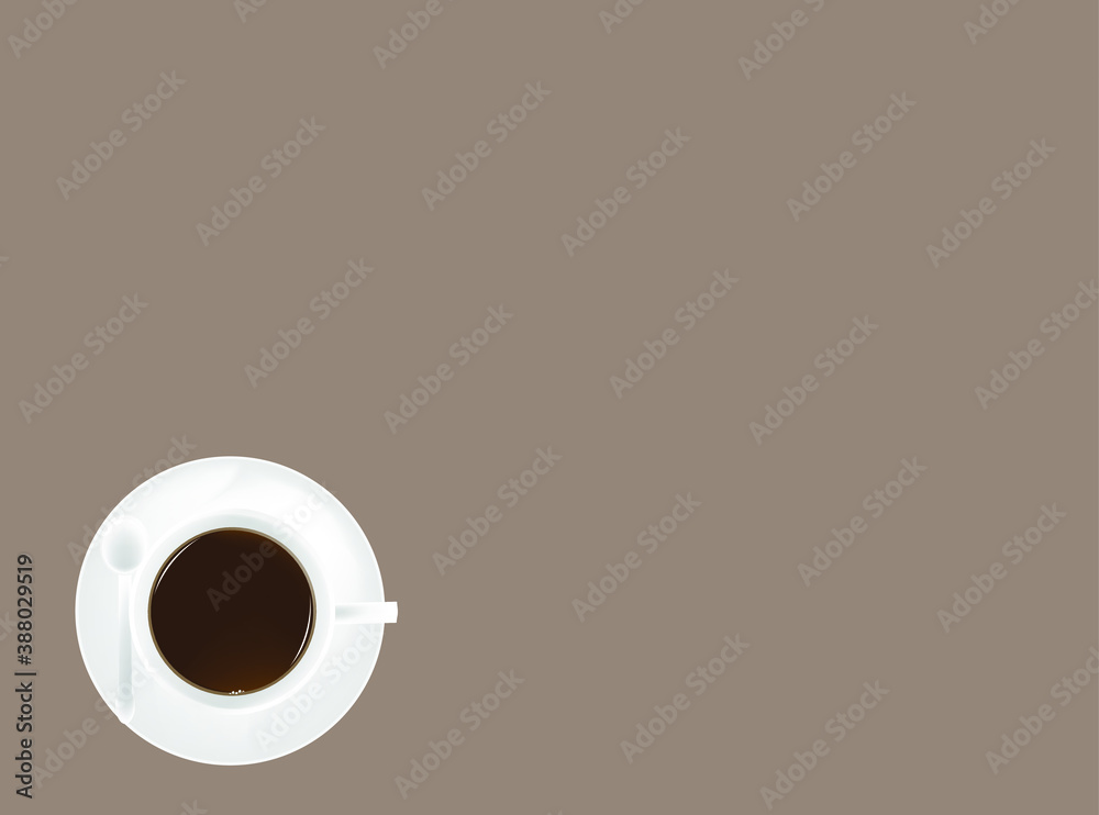 White coffee cup with coffee in the mug placed on a grey background. White coffee cup with coffee in the mug placed on a grey background.
