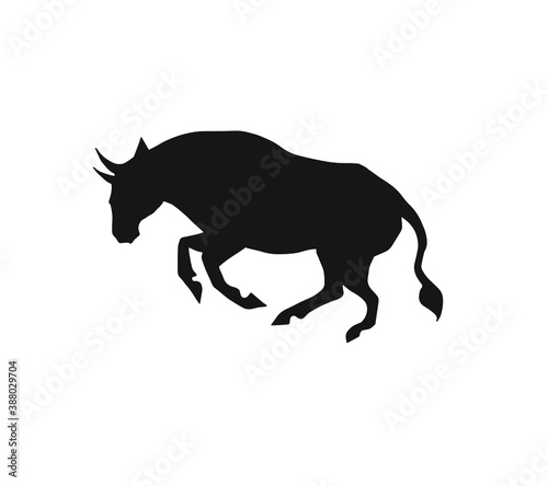 Vector hand drawn running bull silhouette isolated on white background