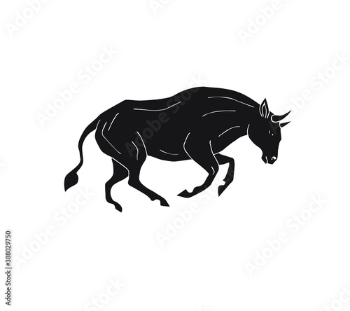 Vector hand drawn doodle sketch black running bull isolated on white background