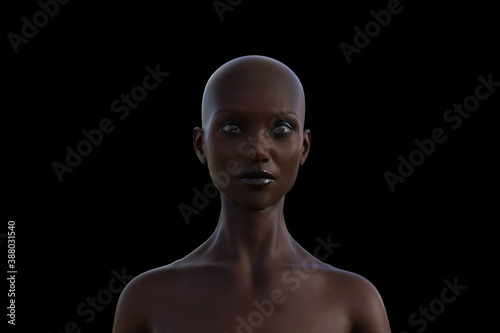 3d model portrait of a bald woman on a black background
