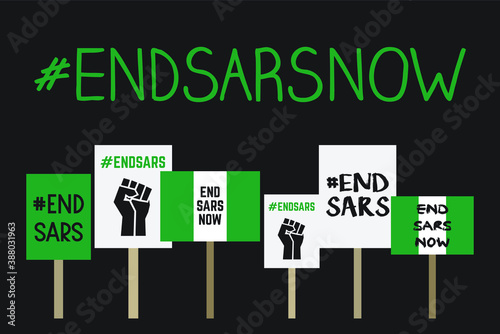 #ENDSARSNOW protest placards vector on a dark background photo