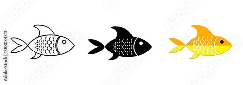 Vector fish icon with 3 kinds of design  outline  black and colored.
