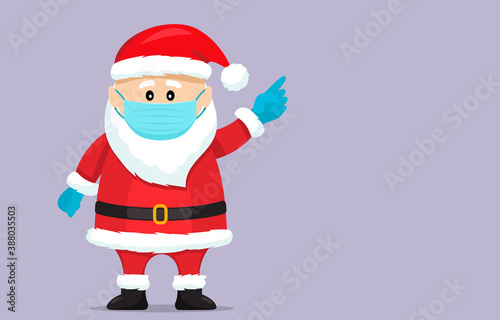 Santa Claus in a medical mask and surgical gloves. Covid 19 prevention concept.