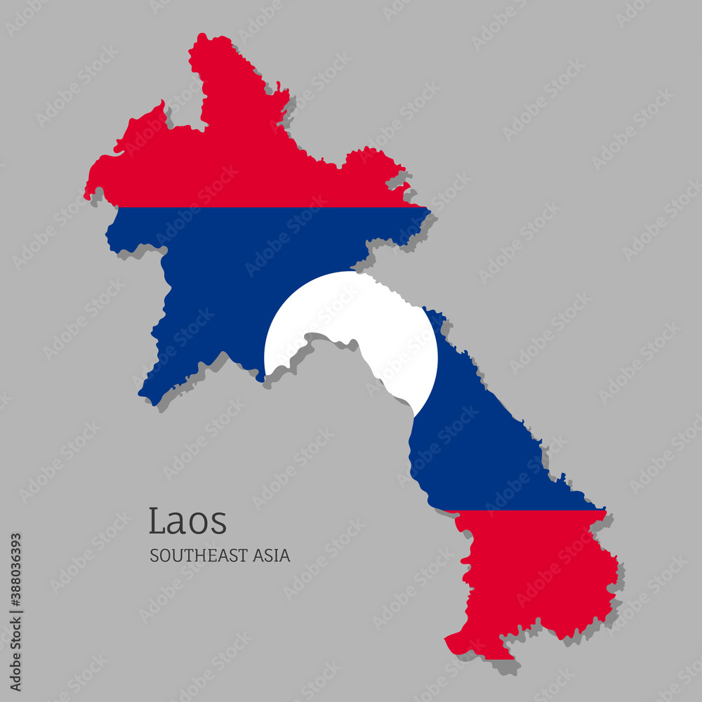 Map of Laos with national flag. Highly detailed editable map of Laos, Southeast Asia country territory borders. Political or geographical design element vector illustration Map of Laos with national flag. Highly detailed editable map of Laos, Southeast Asia country territory borders. Political or geographical design element vector illustration