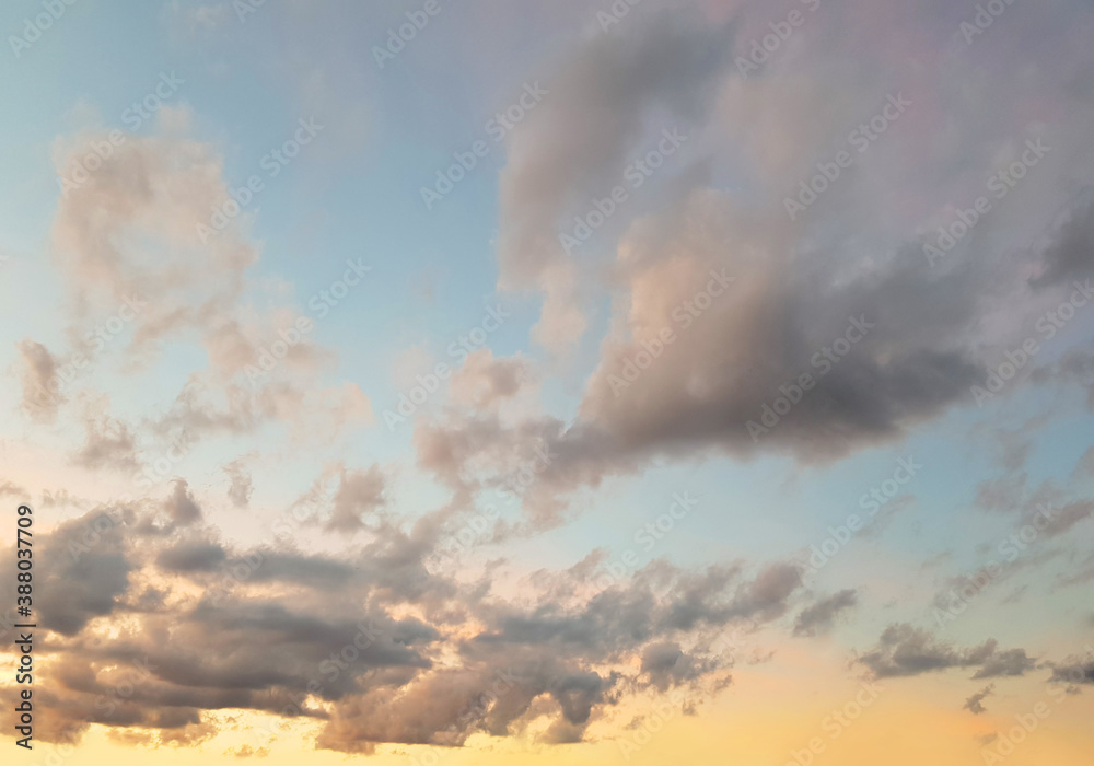 Sunset sky with clouds, beautiful landscape background