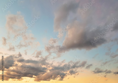 Sunset sky with clouds, beautiful landscape background