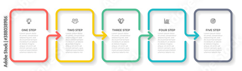 Timeline infographic template design with icon and arrows. business concept with 5 options or steps. Vector illustration. Can be used for workflow diagram, info graph, annual report.