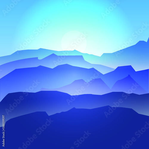 illustration of a mountain landscape in dark blue tones
