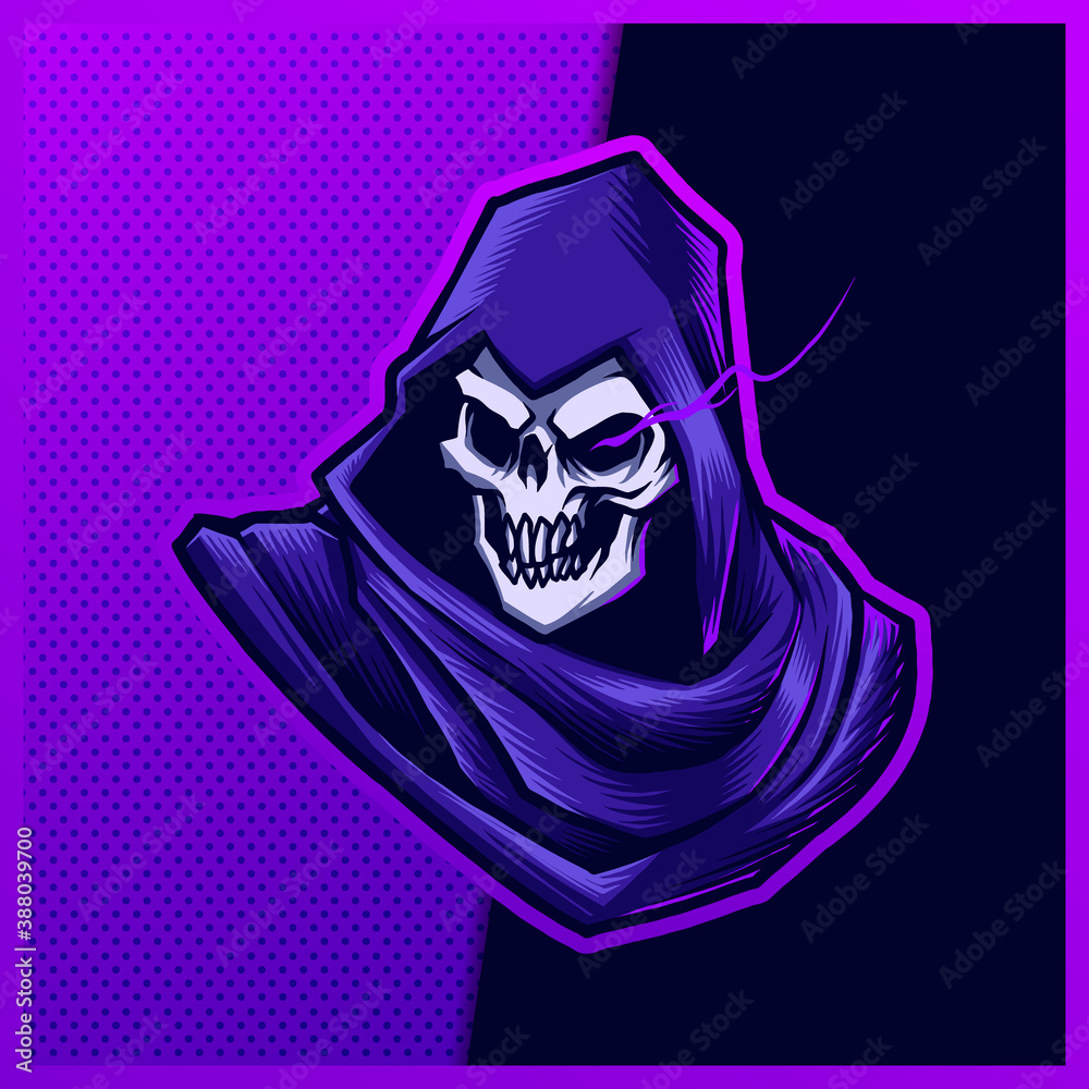 Reaper Head Mascot Logo Illustration Template Stock Vector