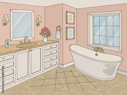 Bathroom graphic home interior color sketch illustration vector 