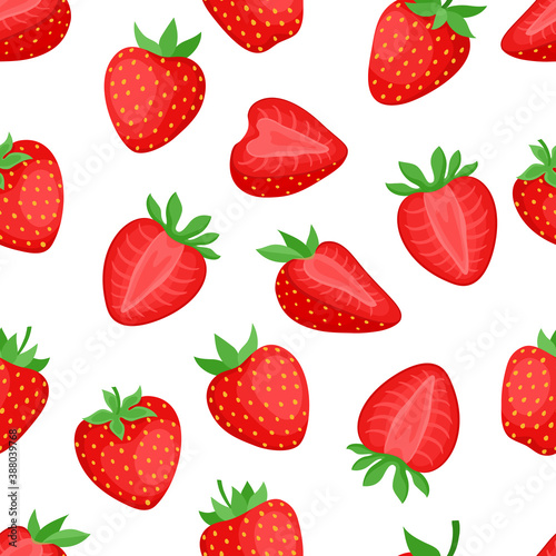 Fototapeta Naklejka Na Ścianę i Meble -  Cartoon bright strawberries seamless pattern isolated on white.