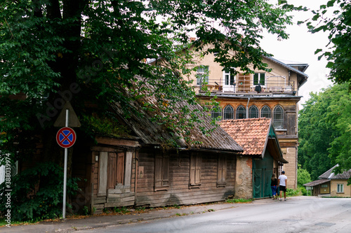 Fototapeta Naklejka Na Ścianę i Meble -  Old houses on the streets of the small town of Cesis in Latvia, July 2020.