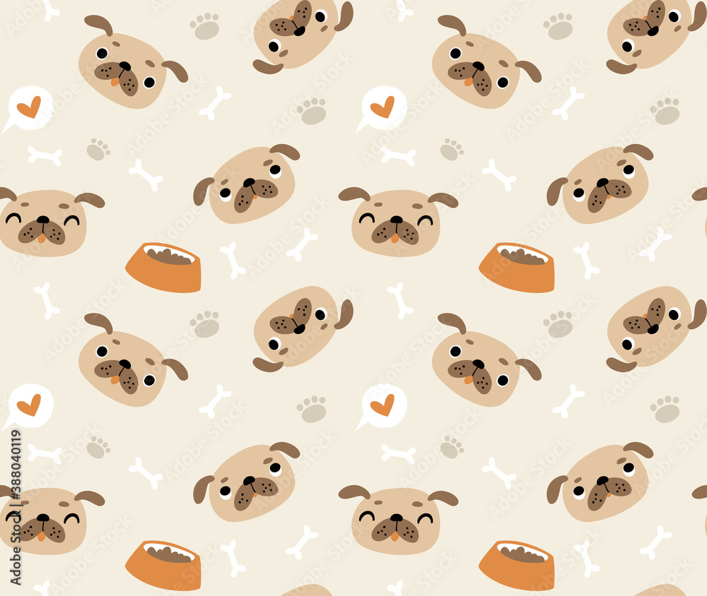 Obraz premium Seamless pattern with dog pugs