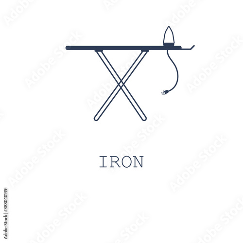 Iron and ironing boards icon on white background. Vector illustration in flat cartoon design. Design for webpage, app, poster, banner. 