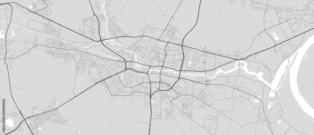 Urban city map of Bydgoszcz. Vector poster. Grayscale street map.