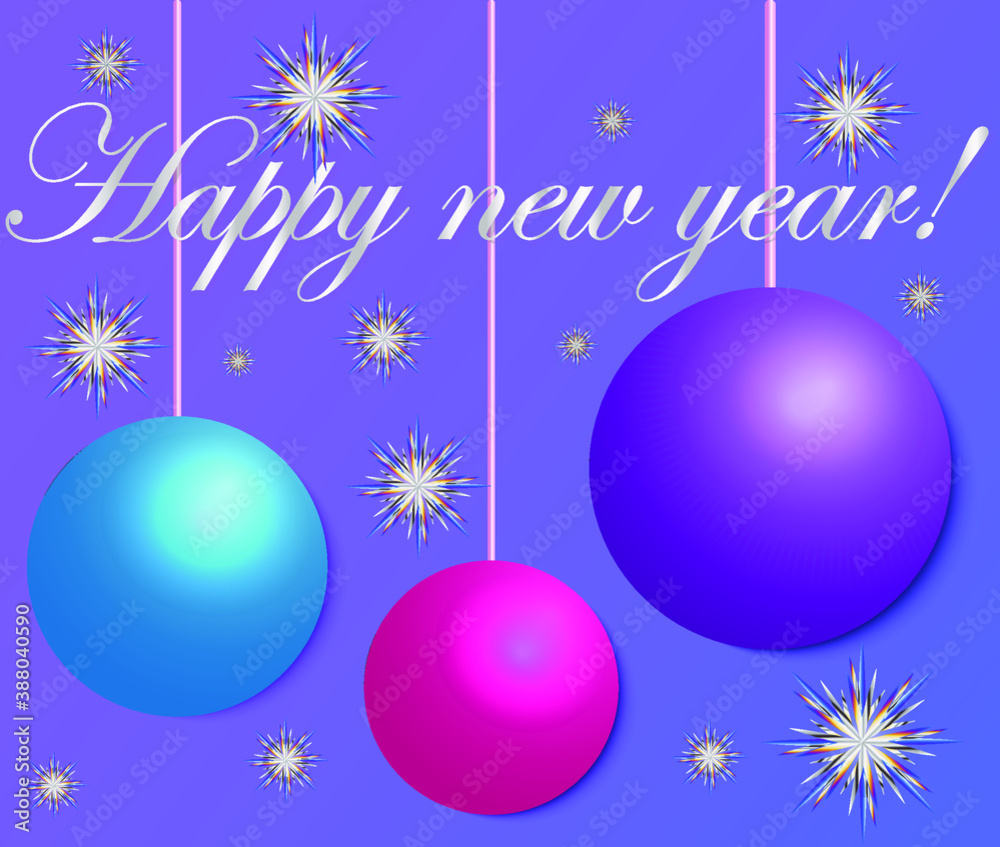 a beautiful blue rainbow background with snowflakes and new year balls. Happy new year to 2021. vector graphics a beautiful blue rainbow background with snowflakes and new year balls. Happy new year to 2021. vector graphics
