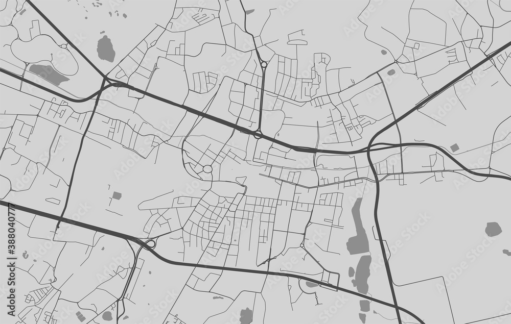 Urban city map of Katowice. Vector poster. Grayscale street map.